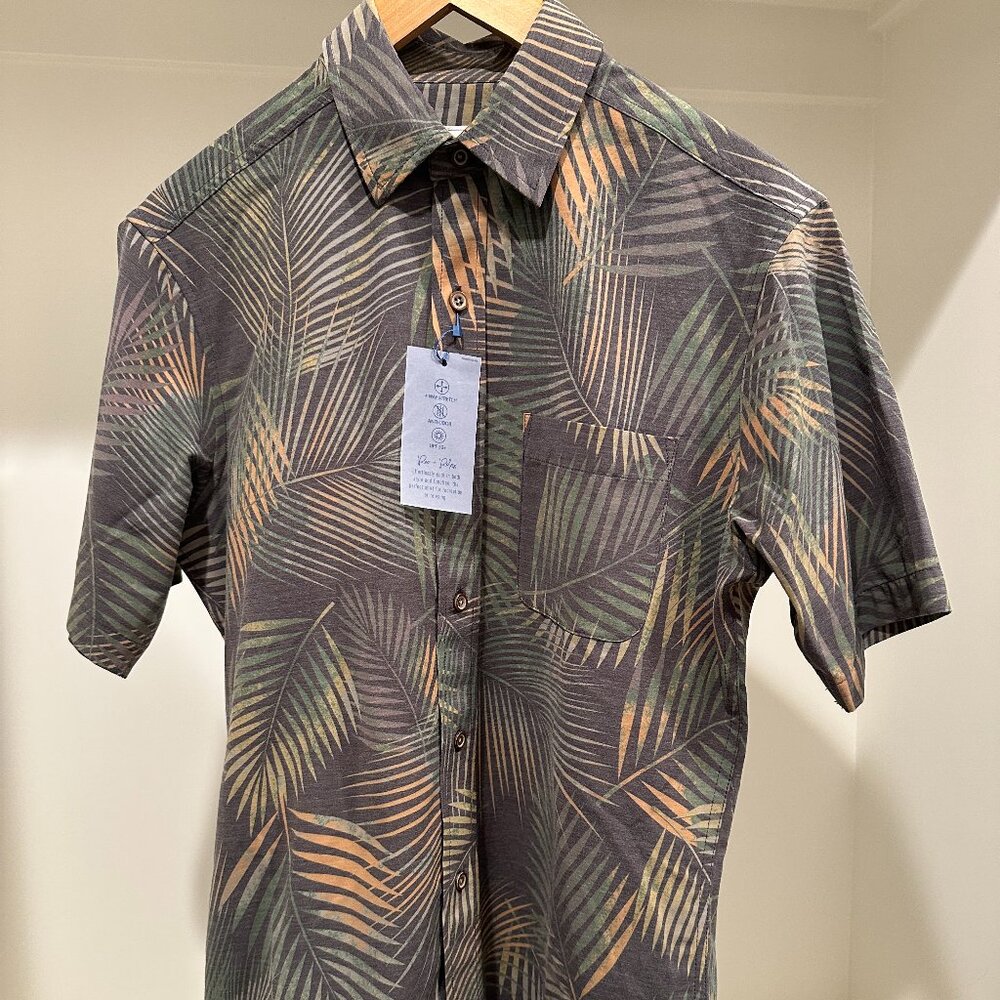 Rowm men's polo tropical print lightweight button down size medium